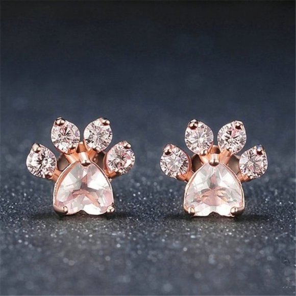 Jewelry - NEW Rose Gold Pink Heart Paw Print Stud Earrings